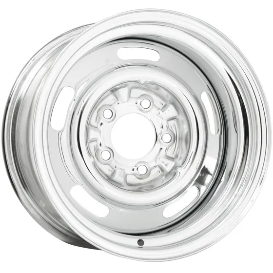 15×6 Chevy Rallye | 5×4.75″ bolt | 4.00″ backspace | Chrome