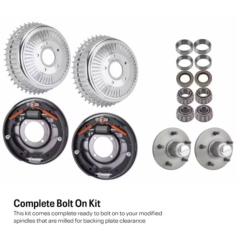 Polished Buick Front Brake Drum Kit 12x2, 45-fin, Plates & Hubs