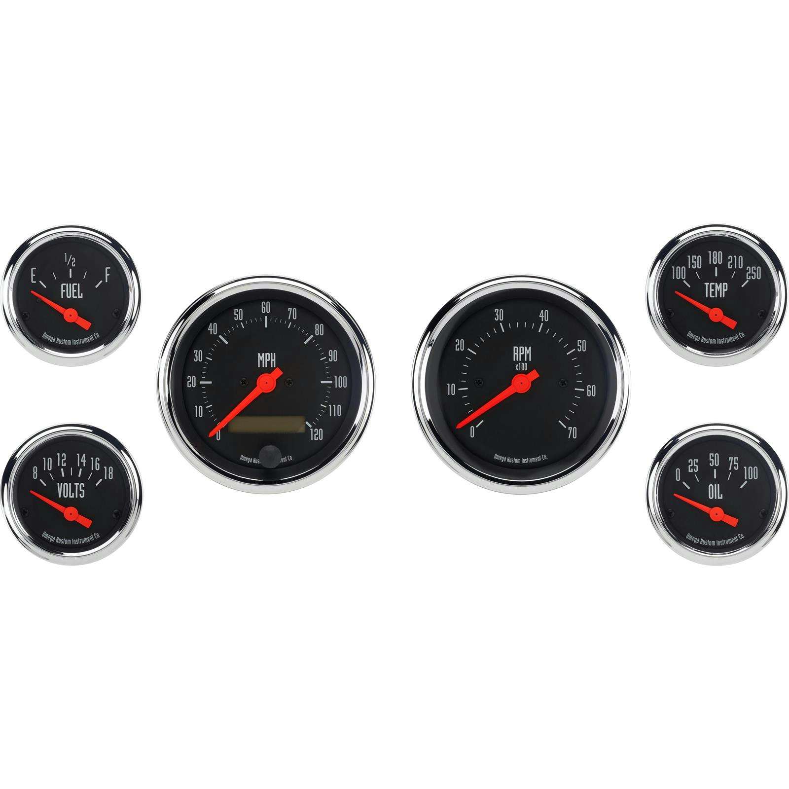 Omega Kustom 6-Gauge Set, 3-3/8 Inch Electric Speedometer