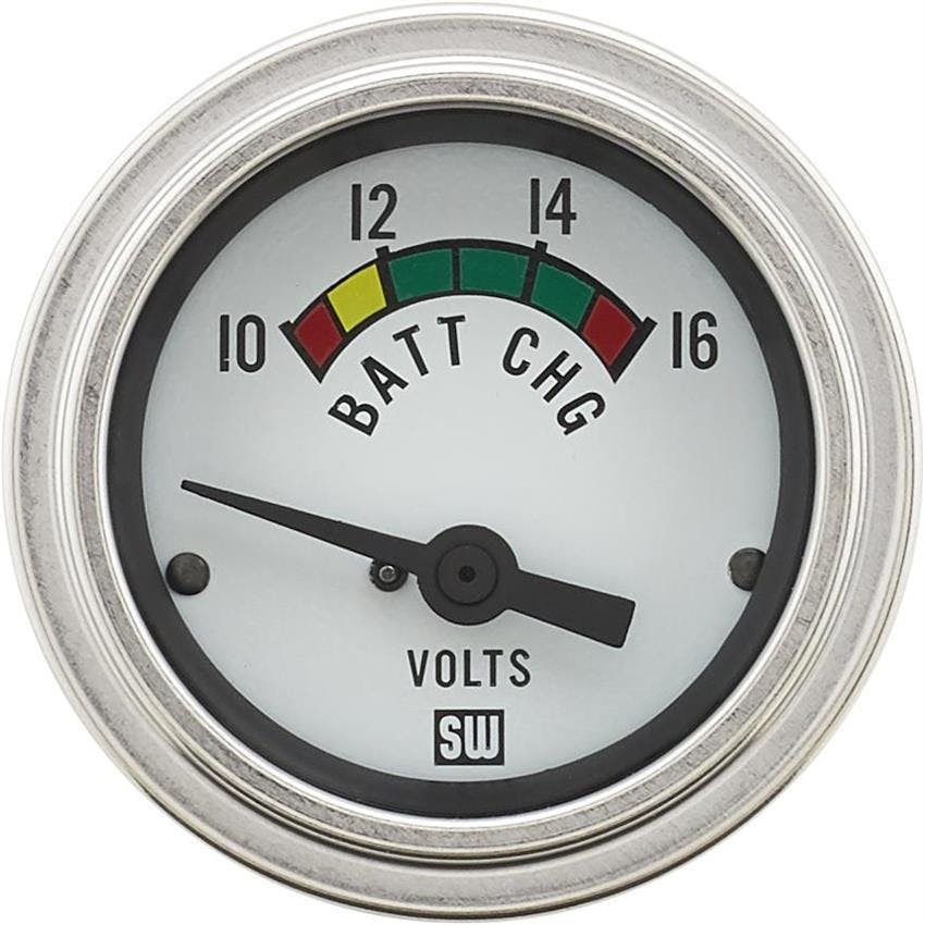 Stewart Warner 82309-WHT Deluxe Voltmeter Gauge, 2-1/16 Inch