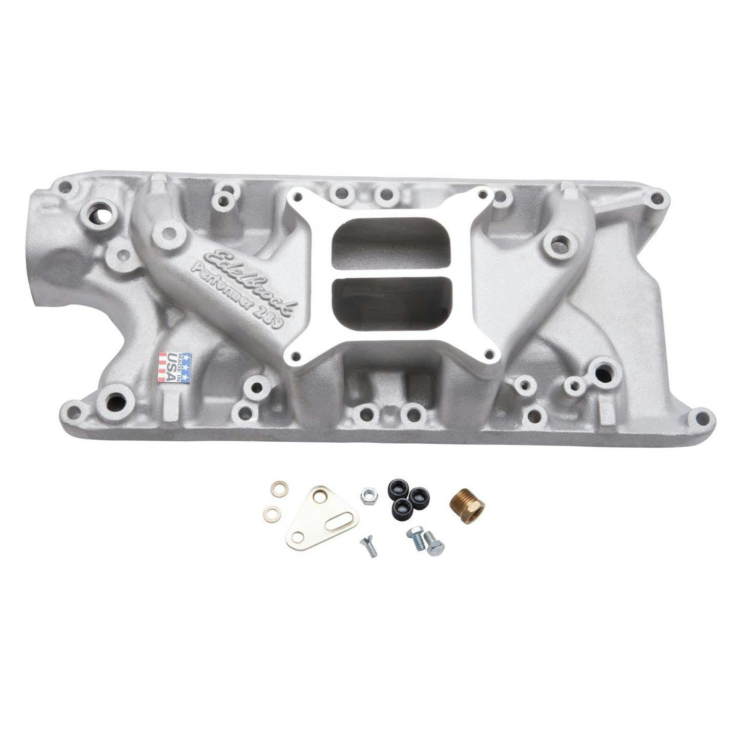 Edelbrock 2121 S/B Ford 289 Intake Manifold W/O EGR, Black/Chrome